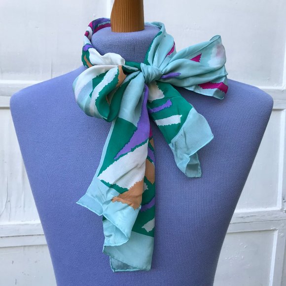 Vtg Monique Martin Colorful Abstract Print Silk Scarf for Neck or Hair 10x54 - Picture 4 of 6